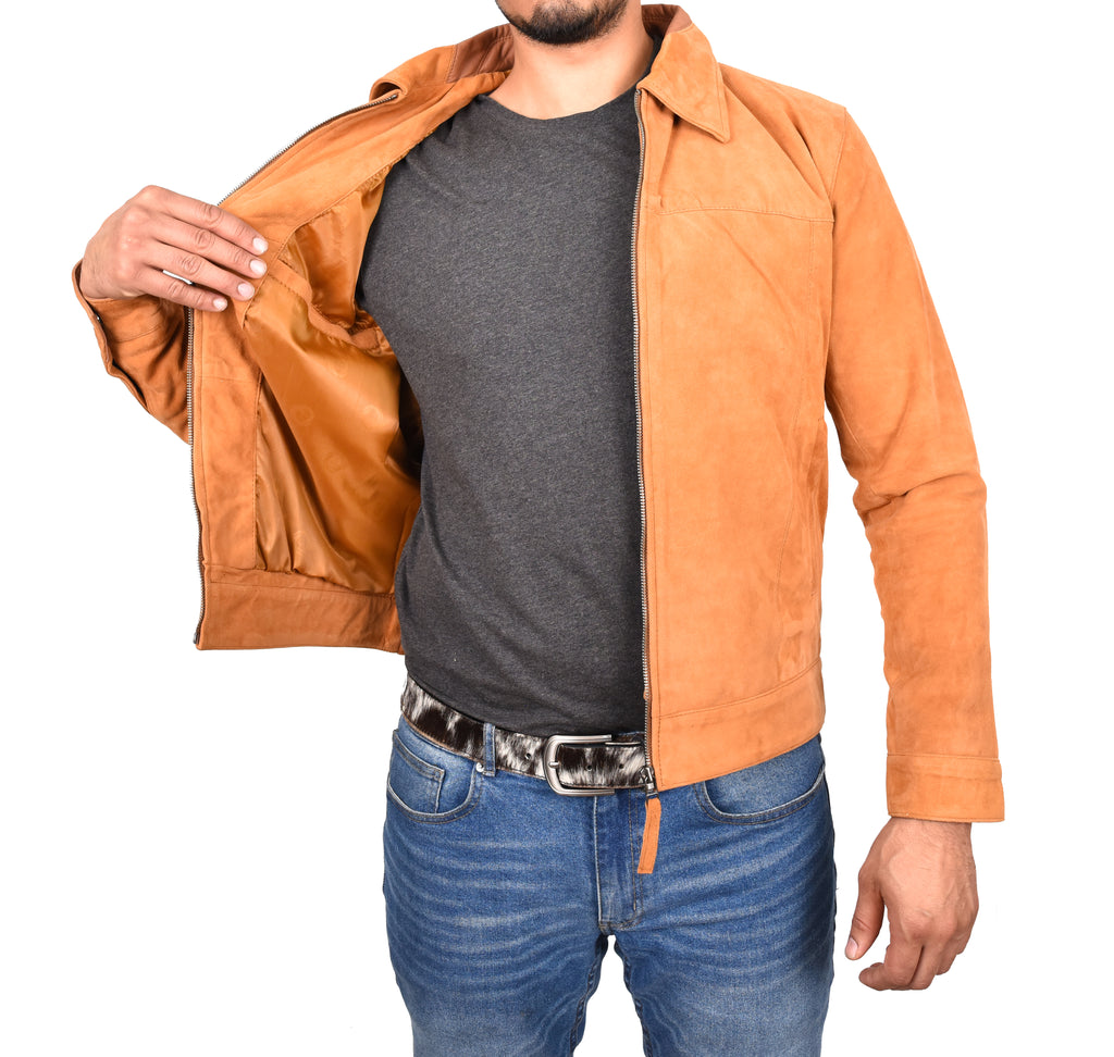 DR133 Men's Suede Leather Biker Style Jacket Tan 7