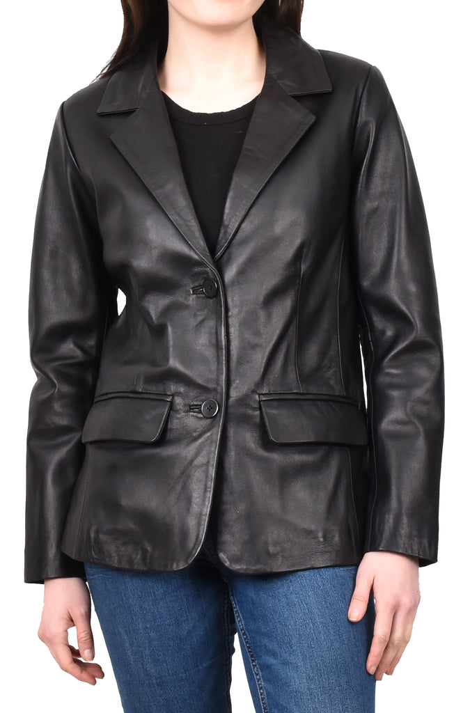 DR230 Women's Classic Blazer Leather Jacket Black 8