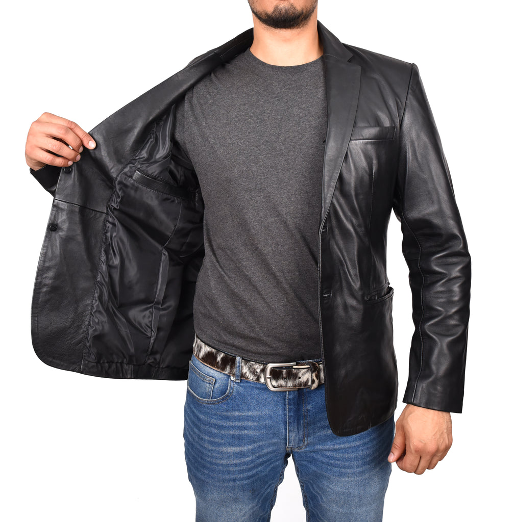 DR170 Men's Blazer Leather Jacket Black 7