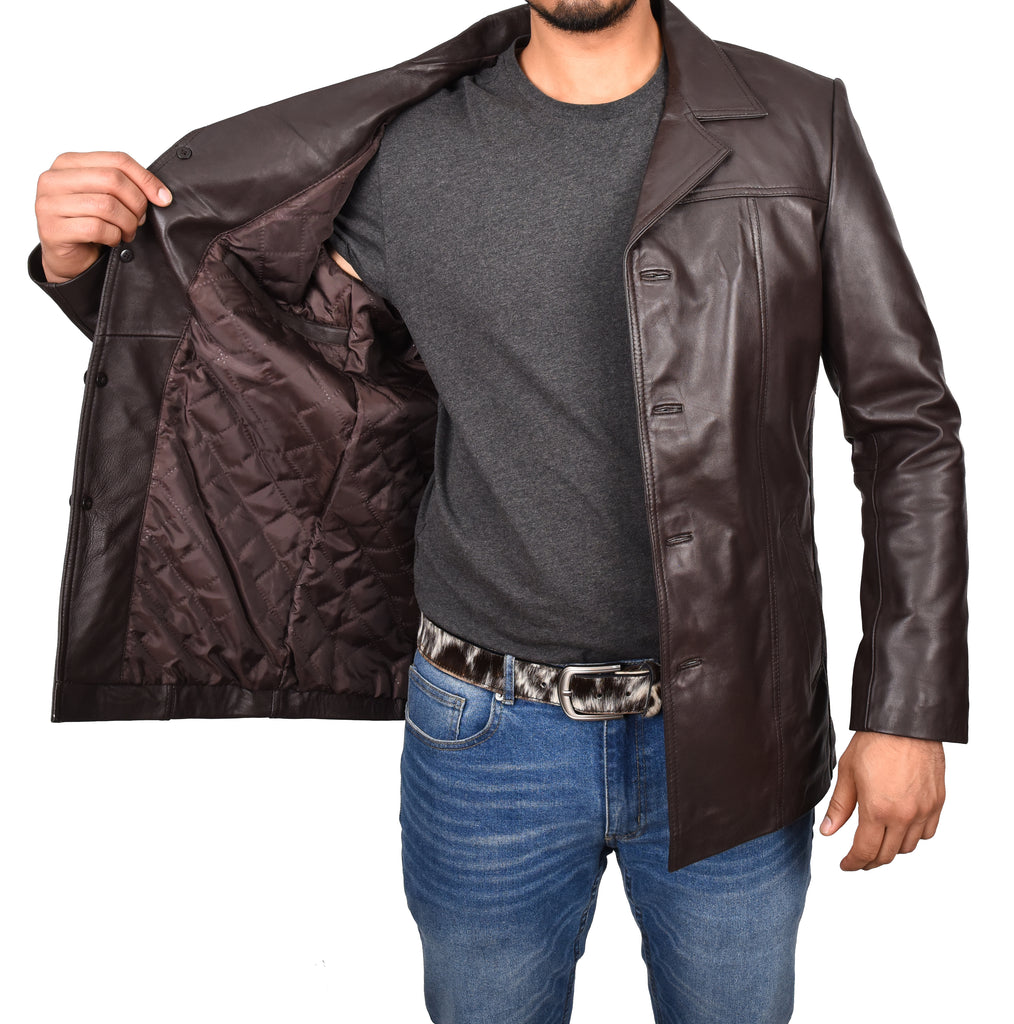 DR112 Men's Leather Classic Reefer Jacket Brown 8