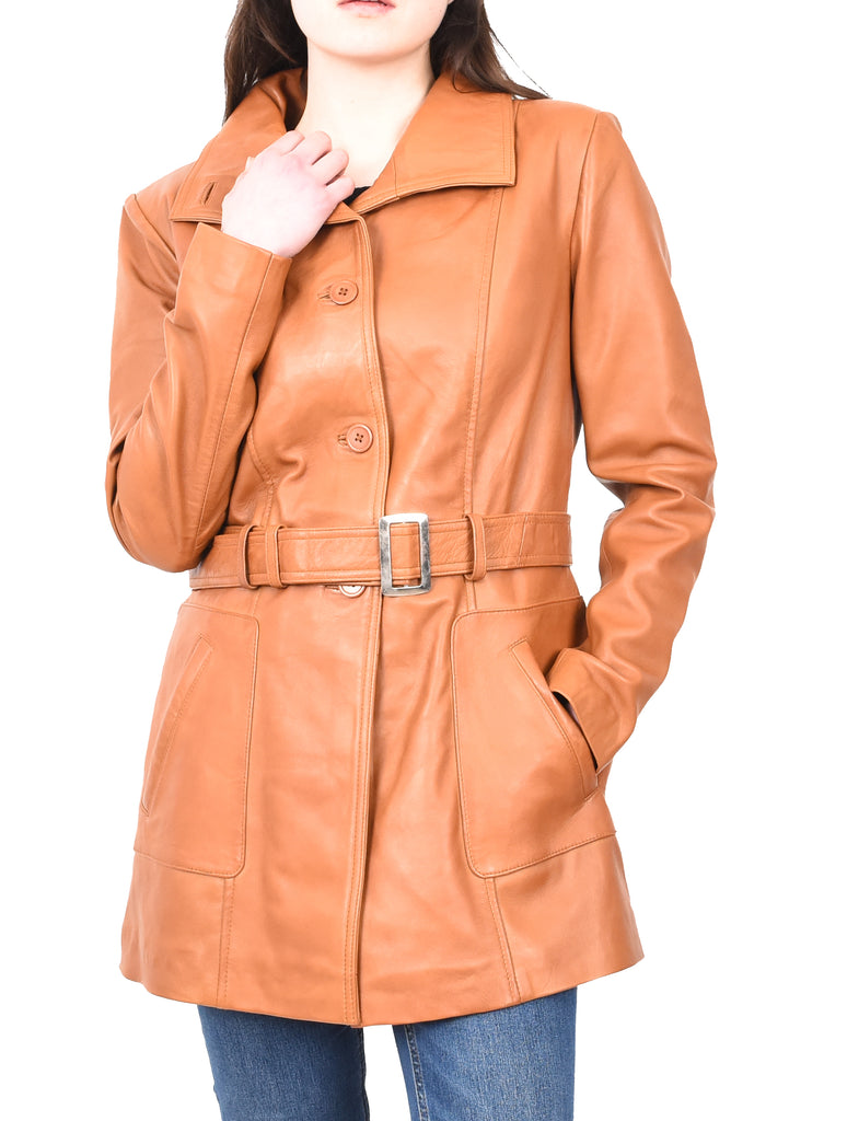 DR219 Women's Smart Winter Leather Coat Tan 9