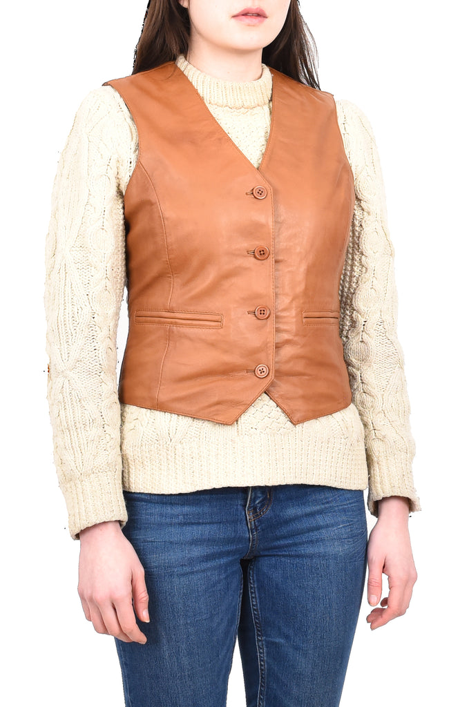 DR212 Women's Classic Leather Waistcoat Tan 10