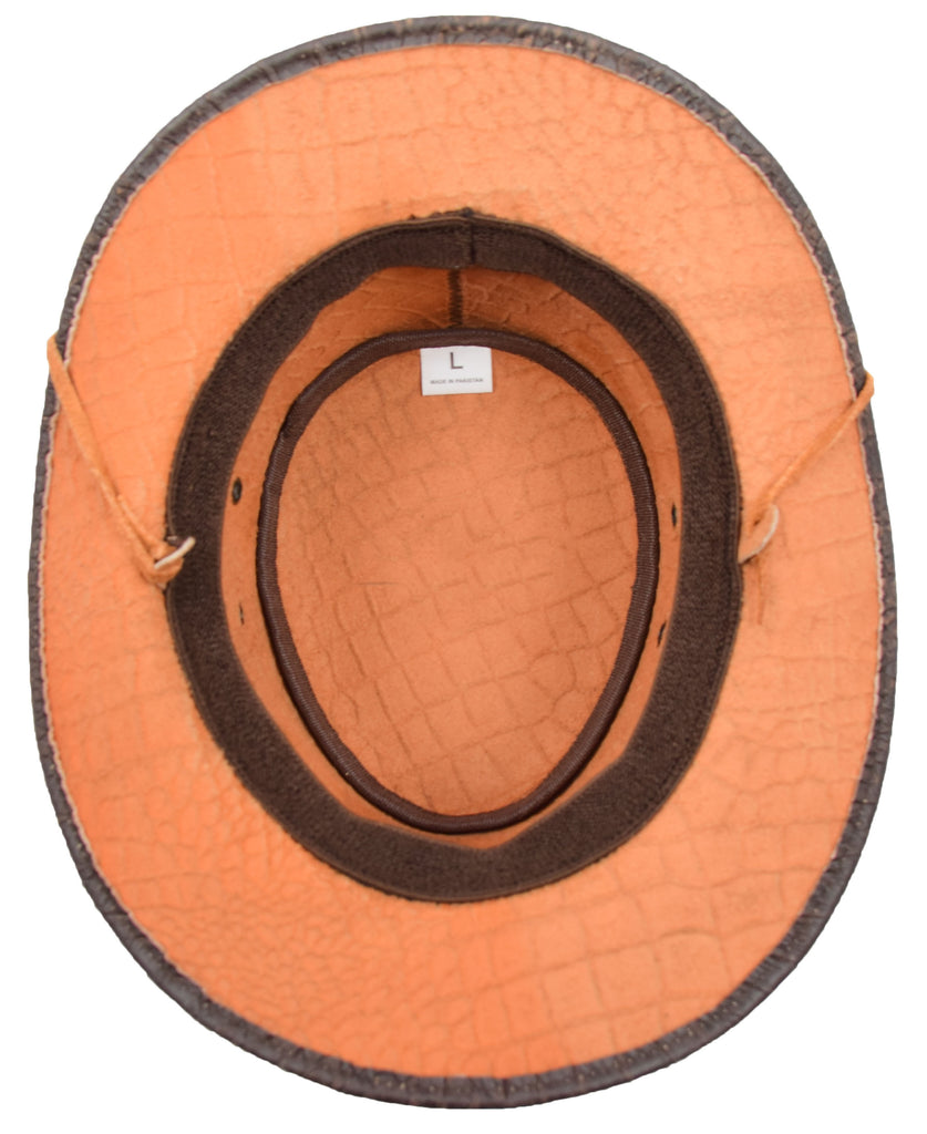 DR505 Leather Hat Detachable Chin Strap Croc Print Brown 5