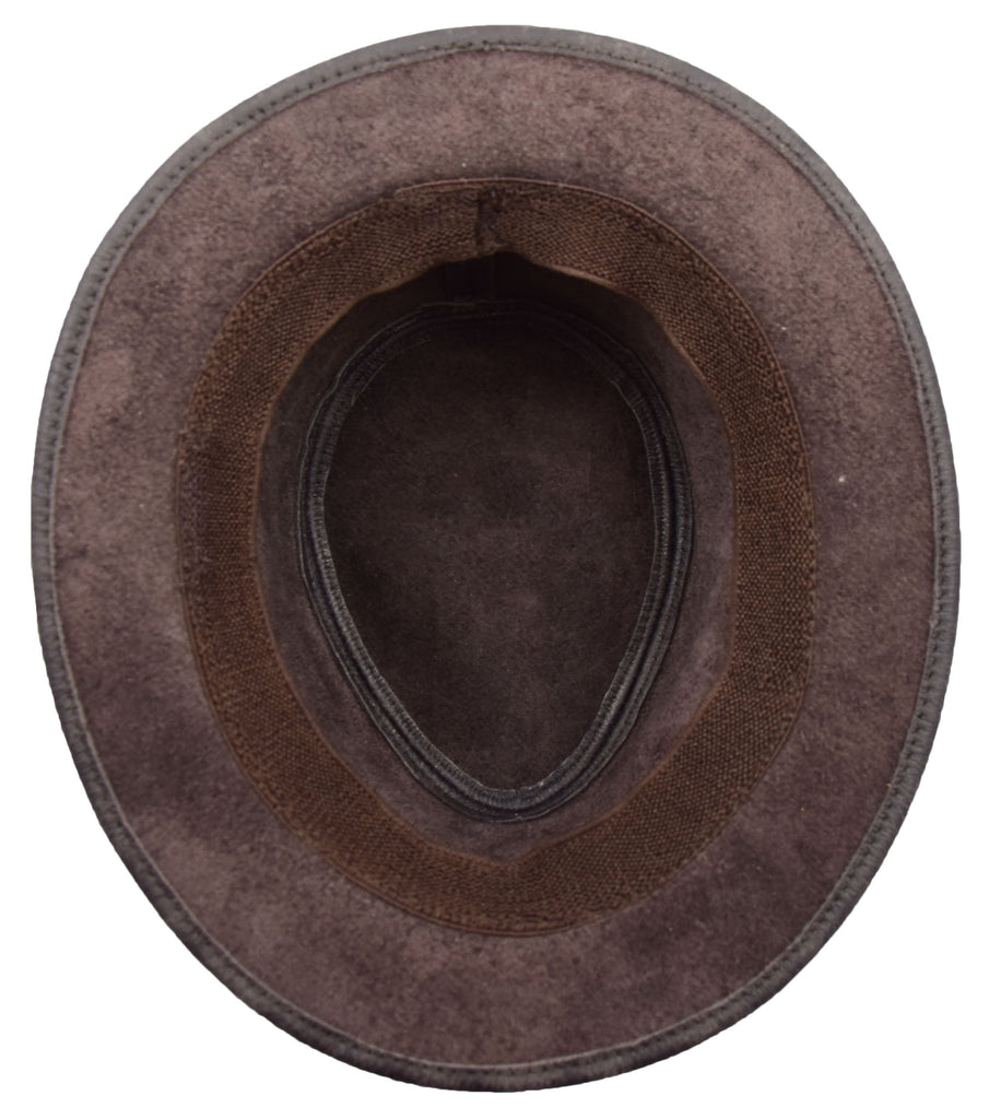 DR506 Real Soft Leather Lightweight Trilby Hat Brown 5