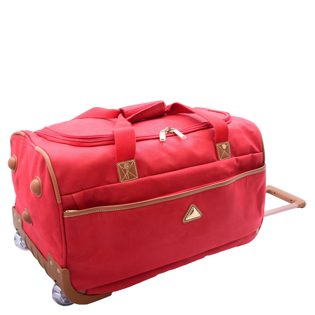 DR484 Faux Leather Mid Size Wheeled Holdall Red 5