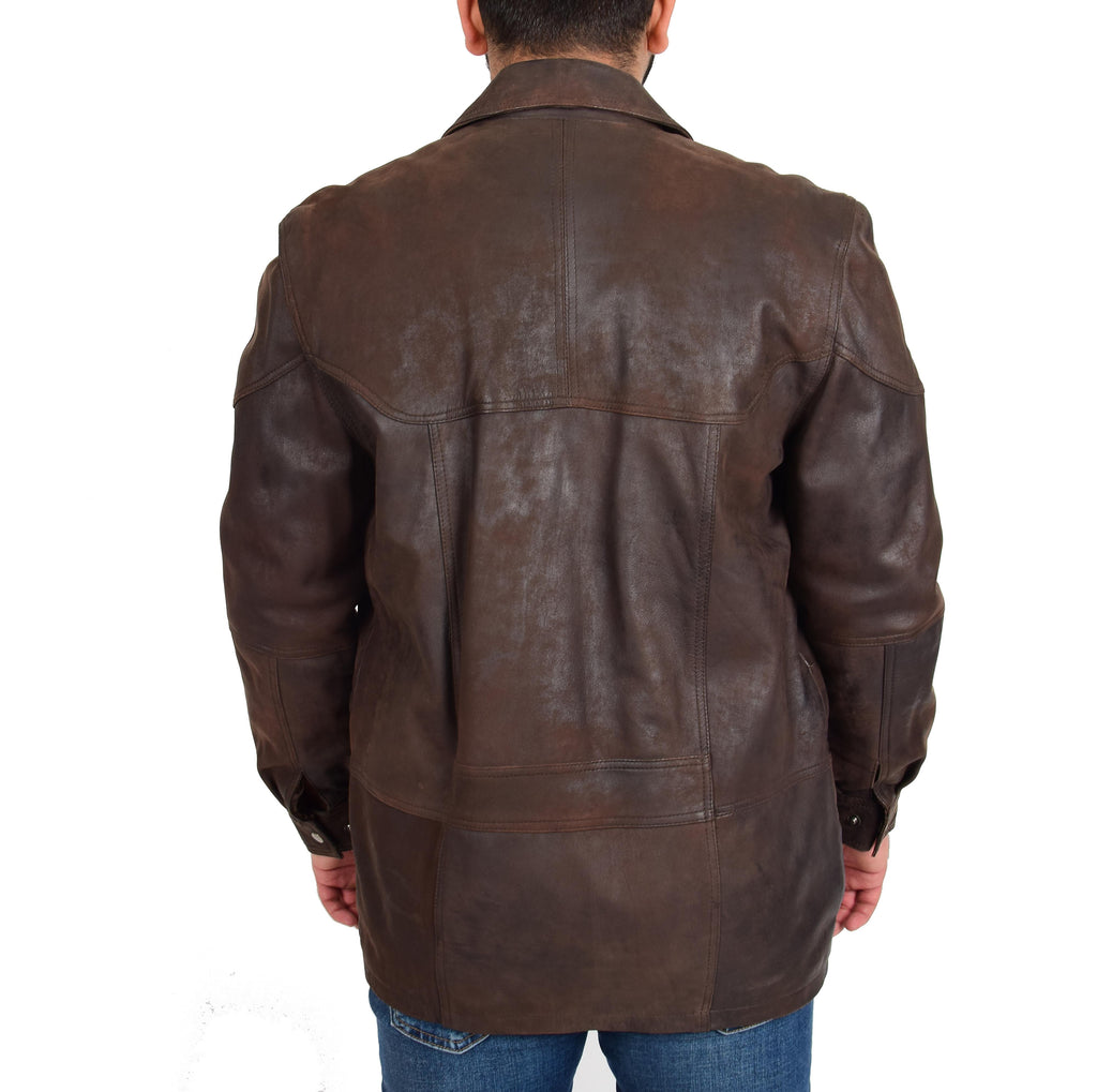 DR113 Men’s Leather Parka Overcoat Nubuck Brown 2