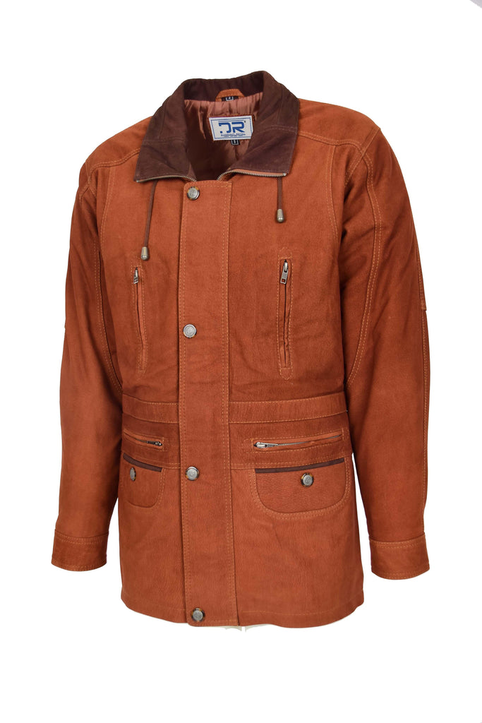 DR115 Men's Classic Nubuck Leather Coat Tan 2