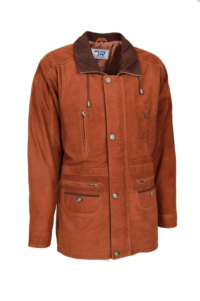 DR115 Men's Classic Nubuck Leather Coat Tan 4