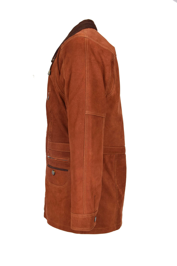 DR115 Men's Classic Nubuck Leather Coat Tan 5