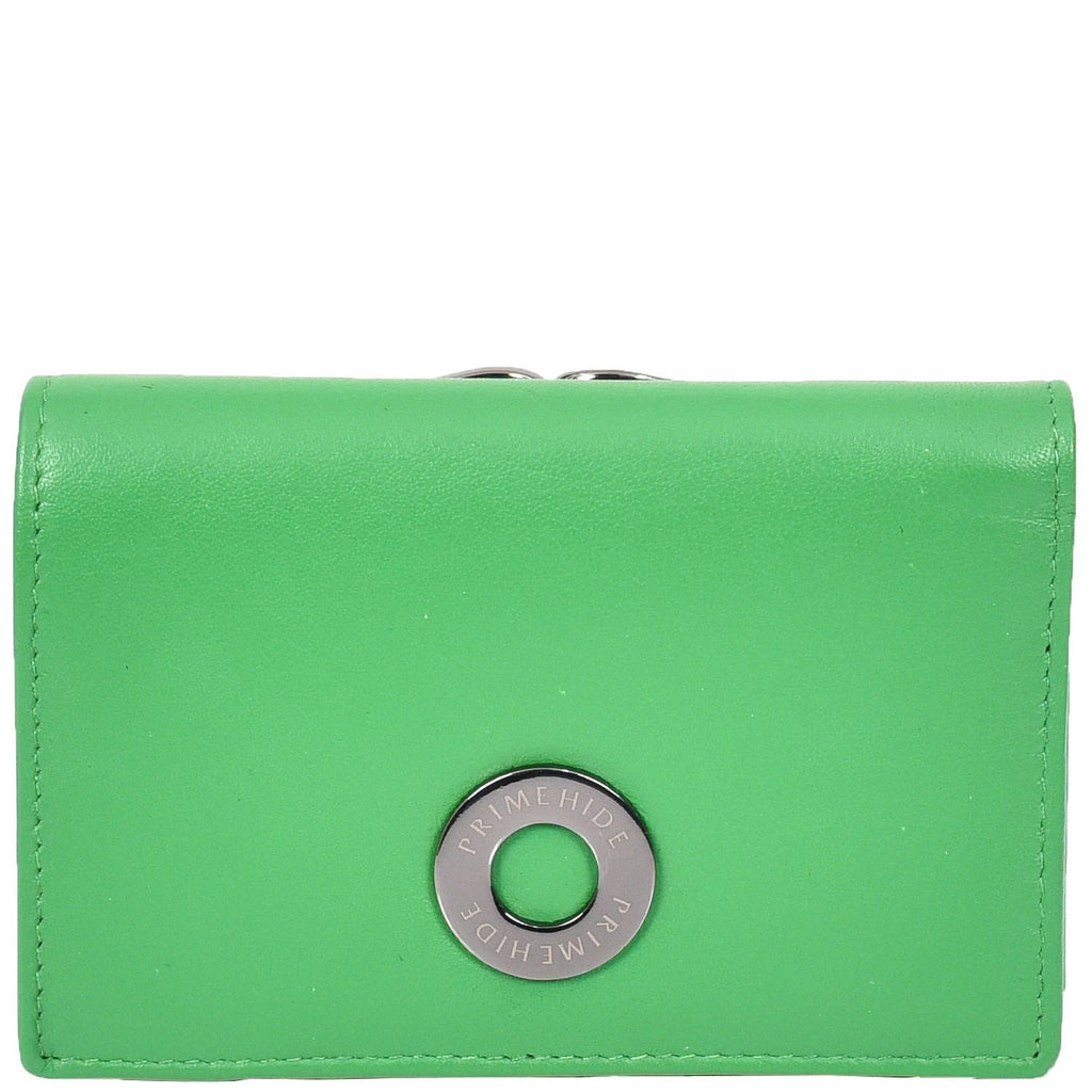 DR687 Women's Soft Leather Trifold Metal Frame Purse Green 5