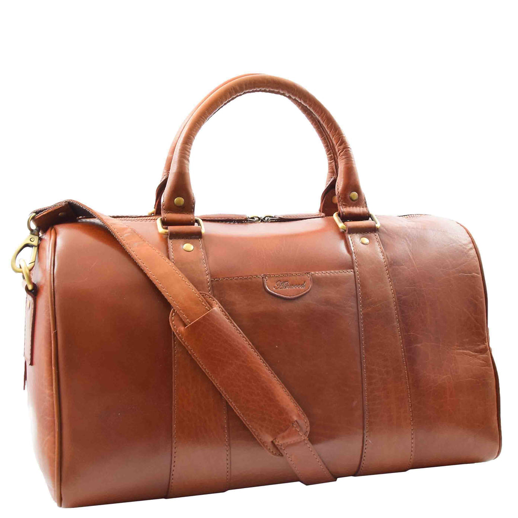 DR556 Real Leather Two Tone Classic Weekend Bag Cognac 9