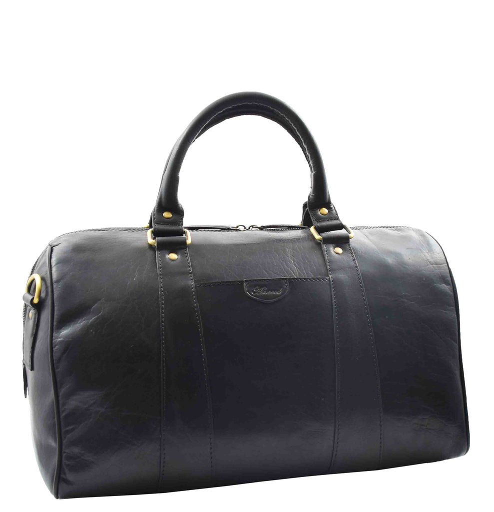 DR556 Real Leather Two Tone Classic Weekend Bag Black 8