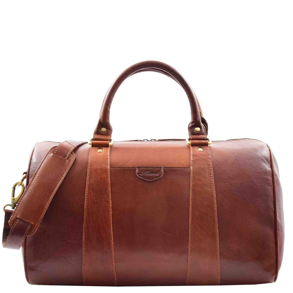 DR556 Real Leather Two Tone Classic Weekend Bag Chestnut 8