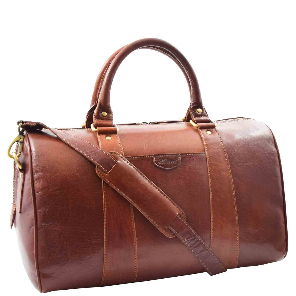 DR556 Real Leather Two Tone Classic Weekend Bag Chestnut 9
