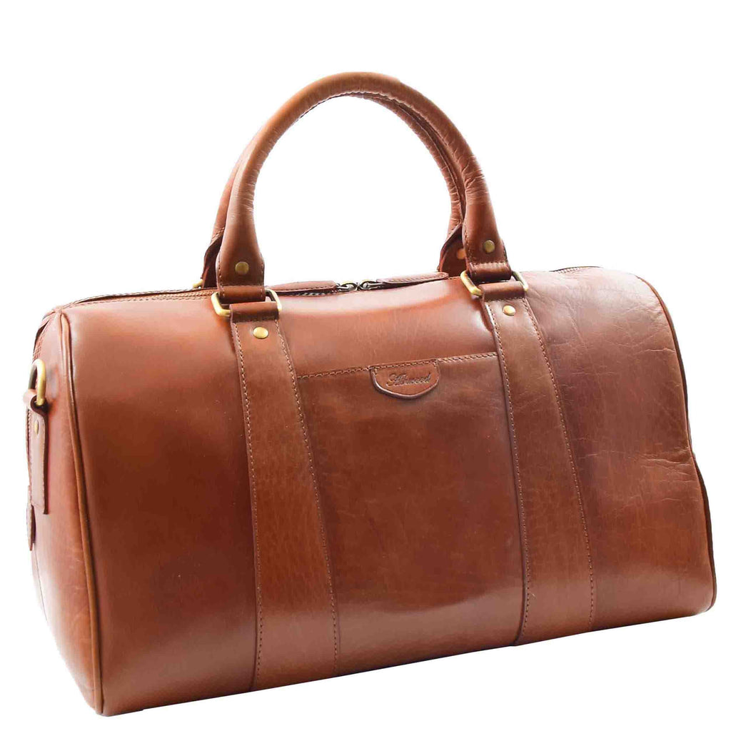 DR556 Real Leather Two Tone Classic Weekend Bag Cognac 10