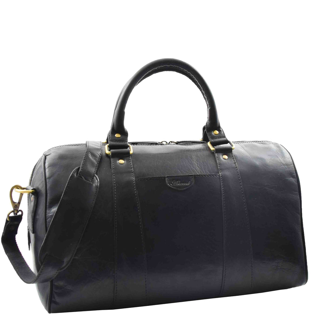 DR556 Real Leather Two Tone Classic Weekend Bag Black 1