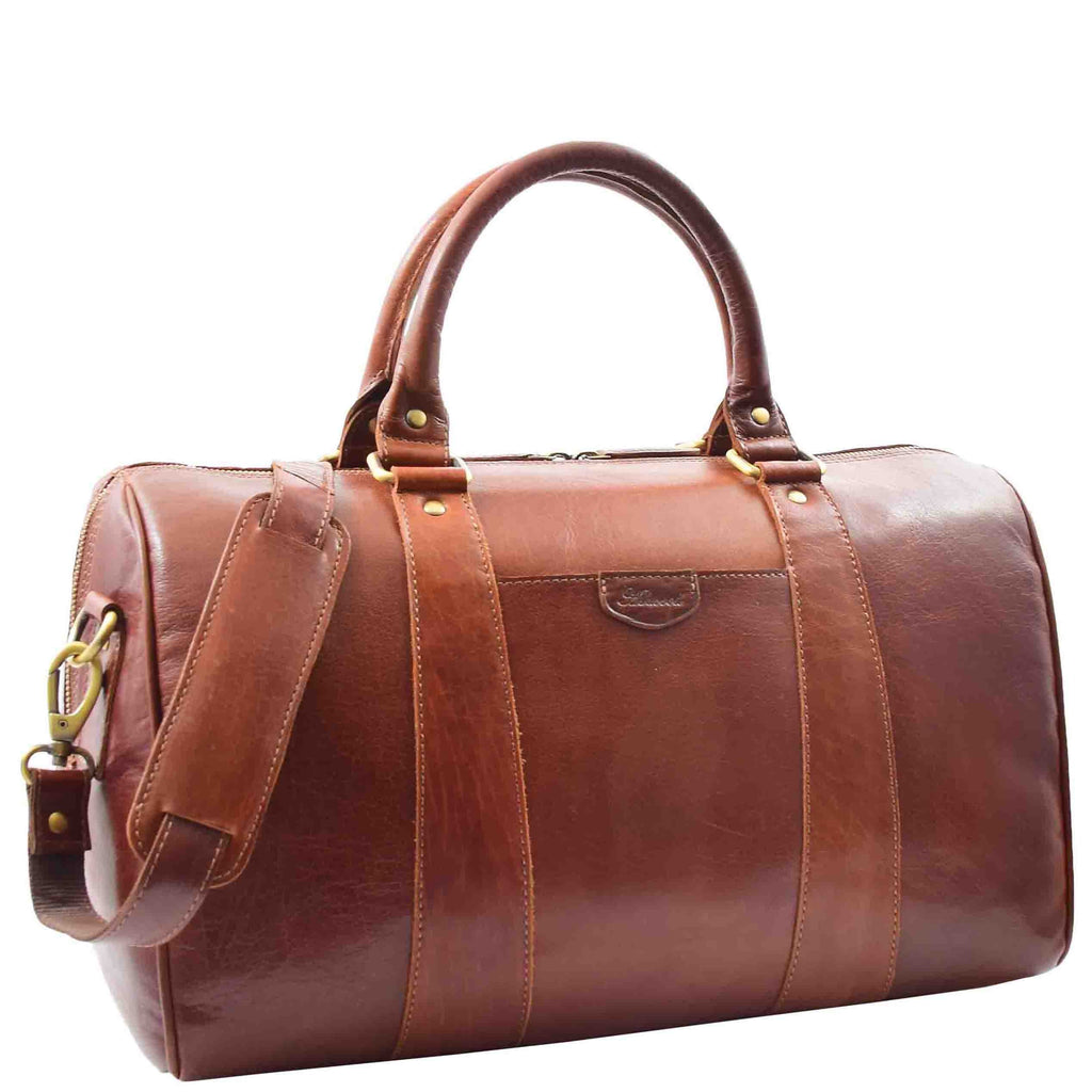 DR556 Real Leather Two Tone Classic Weekend Bag Chestnut 1