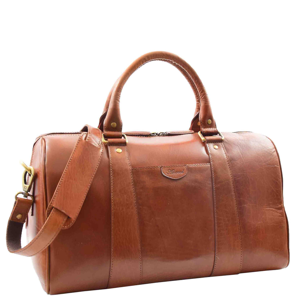 DR556 Real Leather Two Tone Classic Weekend Bag Cognac 1