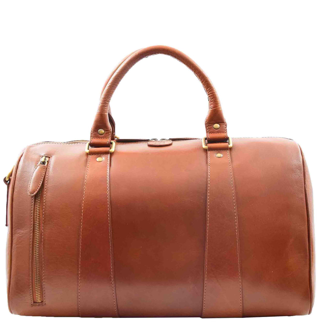 DR556 Real Leather Two Tone Classic Weekend Bag Cognac 2