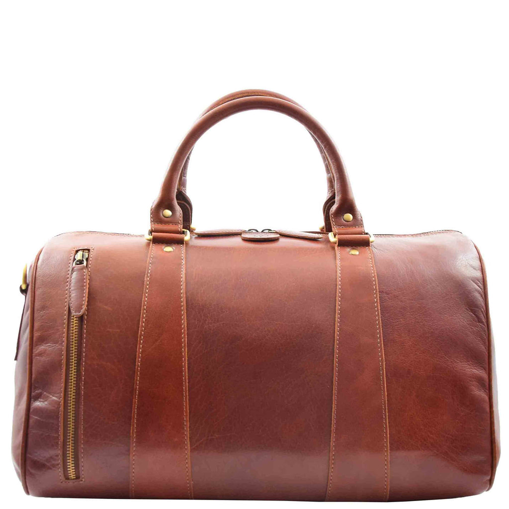 DR556 Real Leather Two Tone Classic Weekend Bag Chestnut 2