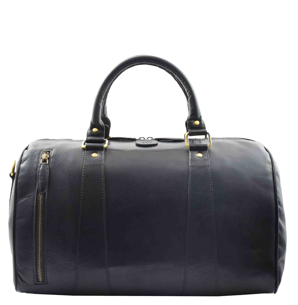DR556 Real Leather Two Tone Classic Weekend Bag Black 2