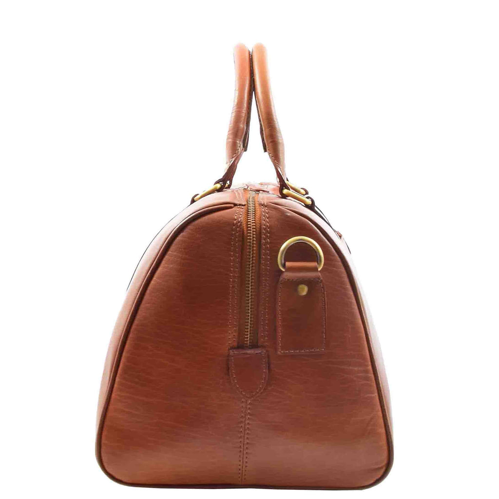 DR556 Real Leather Two Tone Classic Weekend Bag Cognac 3