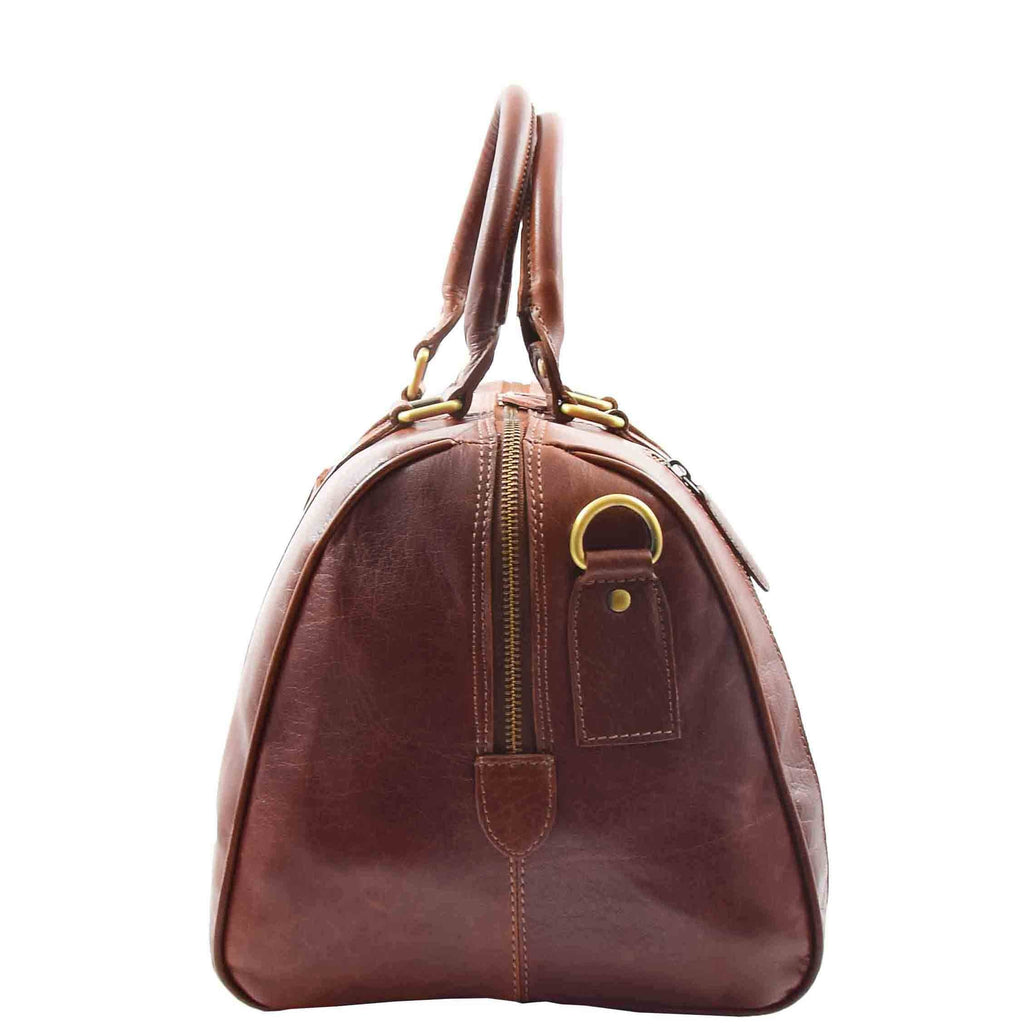 DR556 Real Leather Two Tone Classic Weekend Bag Chestnut 3
