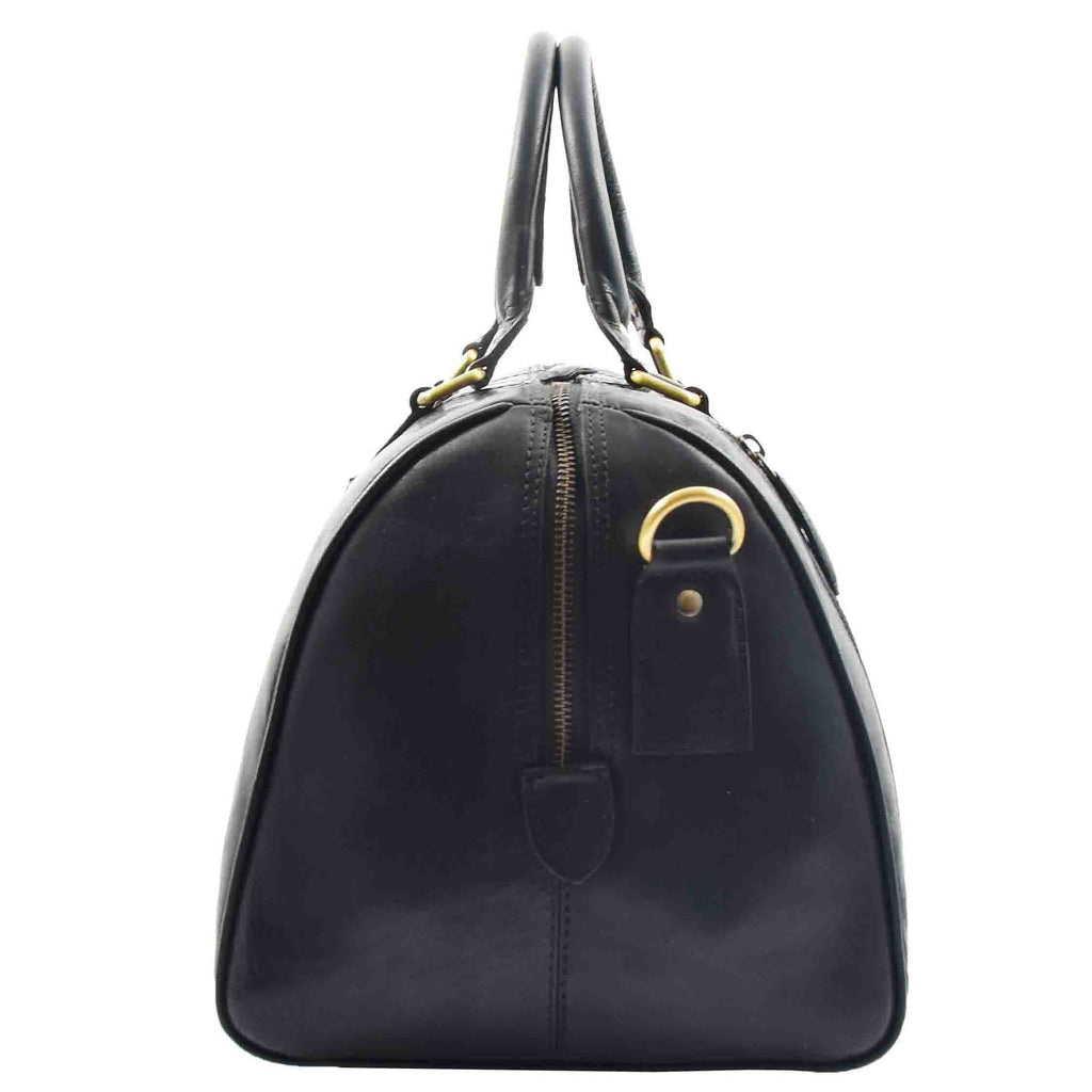 DR556 Real Leather Two Tone Classic Weekend Bag Black 3
