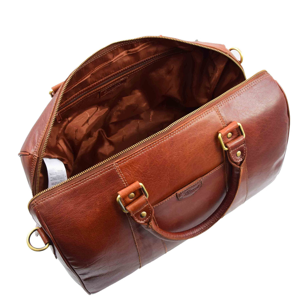 DR556 Real Leather Two Tone Classic Weekend Bag Chestnut 11