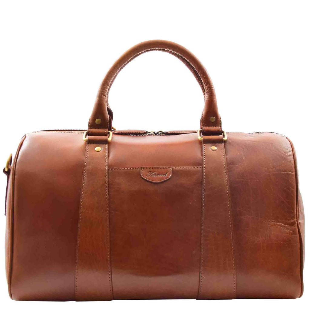 DR556 Real Leather Two Tone Classic Weekend Bag Cognac 4