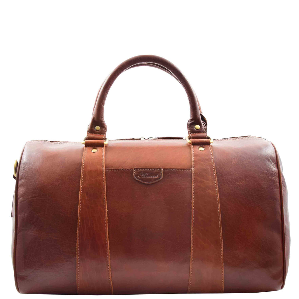 DR556 Real Leather Two Tone Classic Weekend Bag Chestnut 4