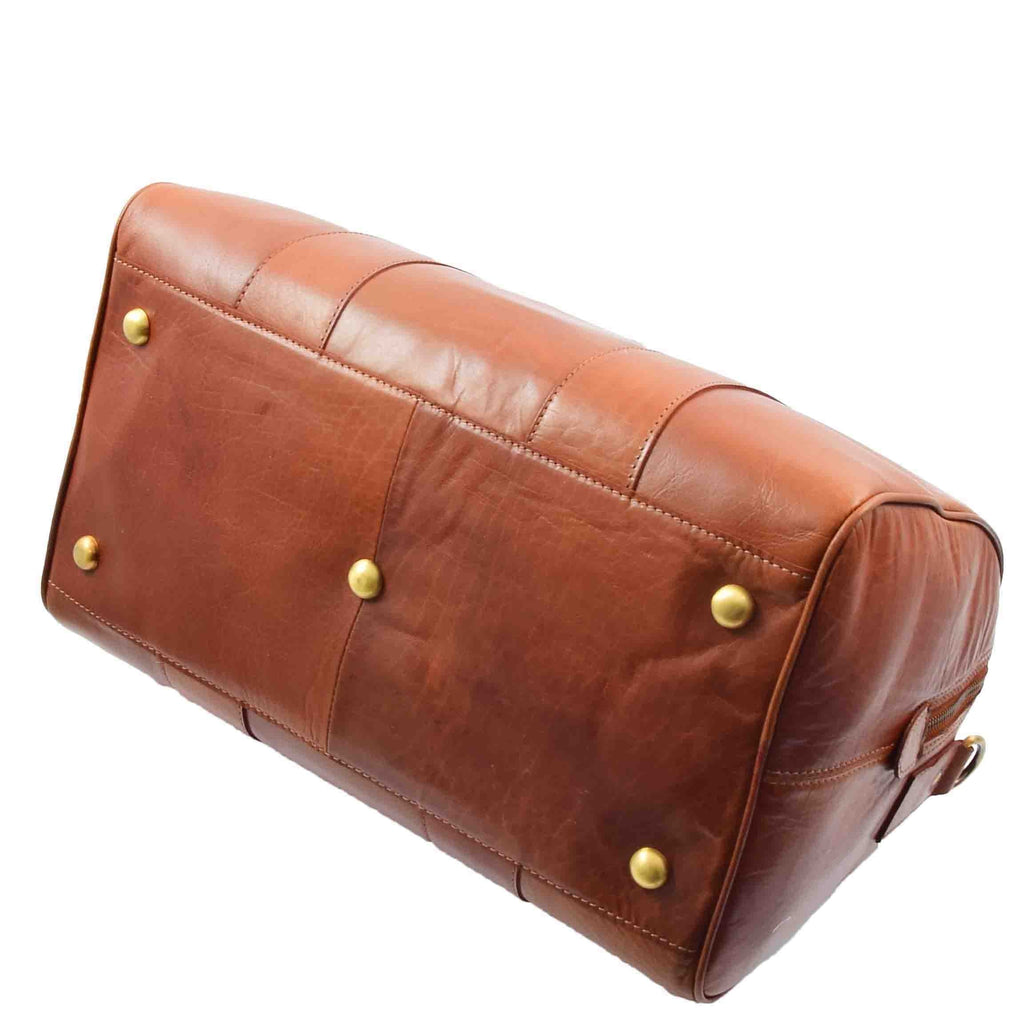 DR556 Real Leather Two Tone Classic Weekend Bag Cognac 11
