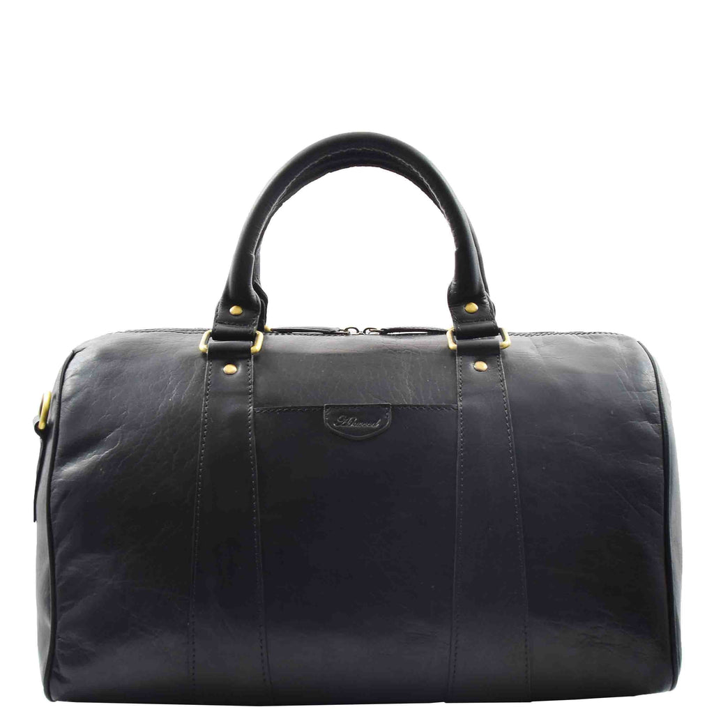 DR556 Real Leather Two Tone Classic Weekend Bag Black 4