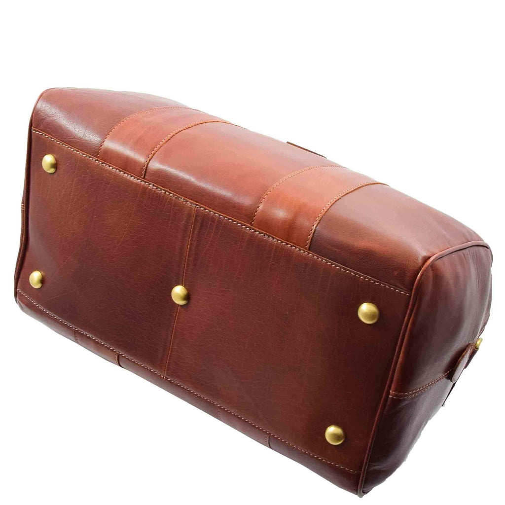 DR556 Real Leather Two Tone Classic Weekend Bag Chestnut 10