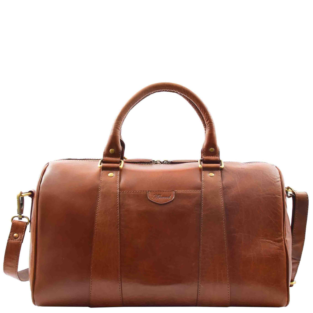 DR556 Real Leather Two Tone Classic Weekend Bag Cognac 5