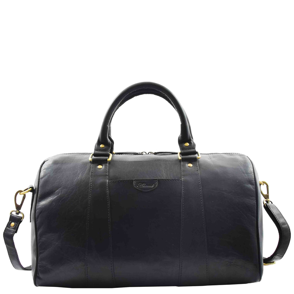 DR556 Real Leather Two Tone Classic Weekend Bag Black 5