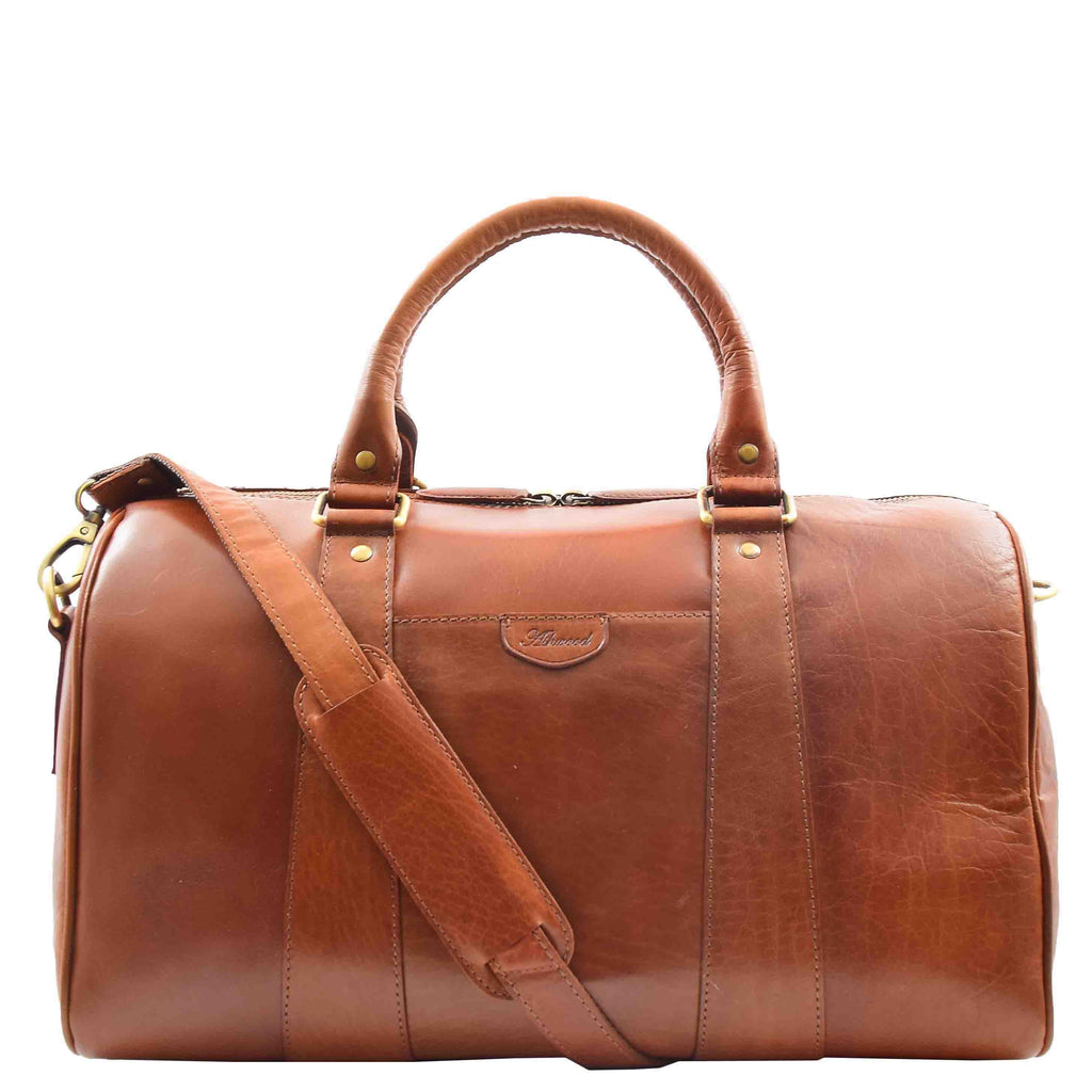 DR556 Real Leather Two Tone Classic Weekend Bag Cognac 6
