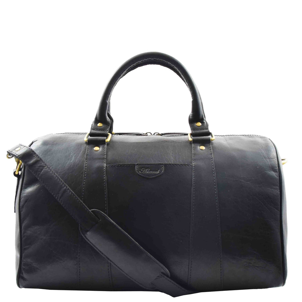 DR556 Real Leather Two Tone Classic Weekend Bag Black 6