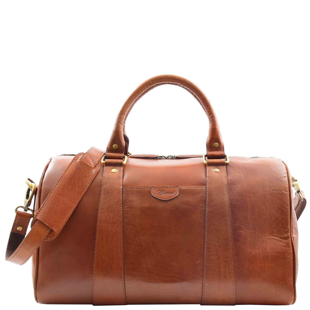 DR556 Real Leather Two Tone Classic Weekend Bag Cognac 7