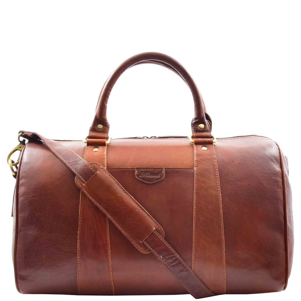 DR556 Real Leather Two Tone Classic Weekend Bag Chestnut 6