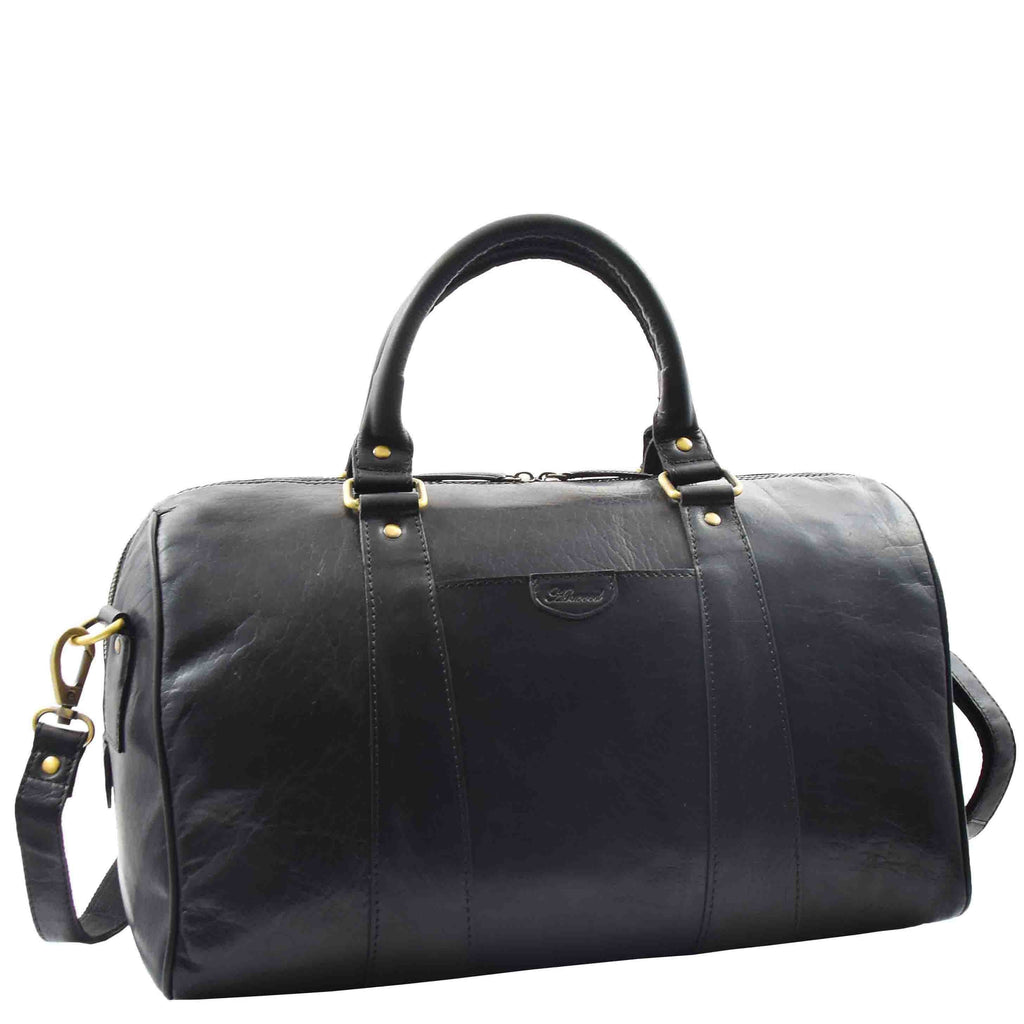 DR556 Real Leather Two Tone Classic Weekend Bag Black 7