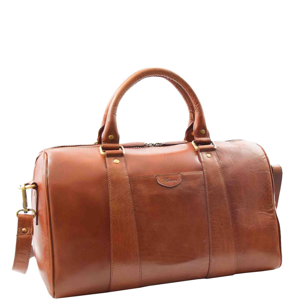 DR556 Real Leather Two Tone Classic Weekend Bag Cognac 8