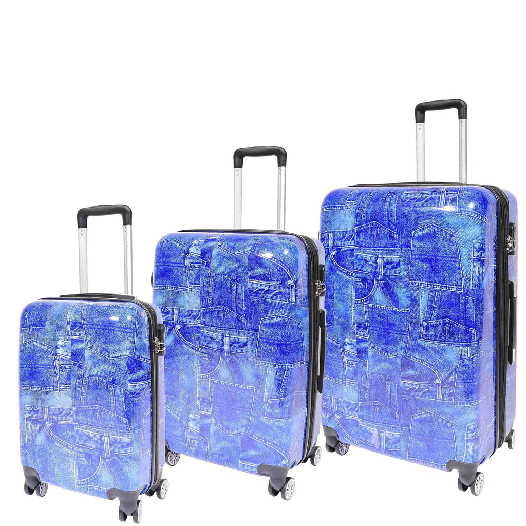 DR634 Jeans Print ABS Hard Four Wheels Luggage Blue 1