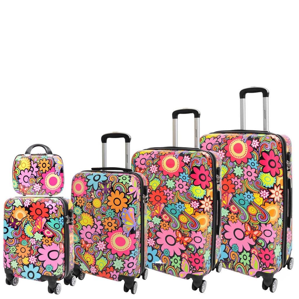 DR576 Expandable Hard Shell Suitcase Four Wheel Luggage Flower Print 1