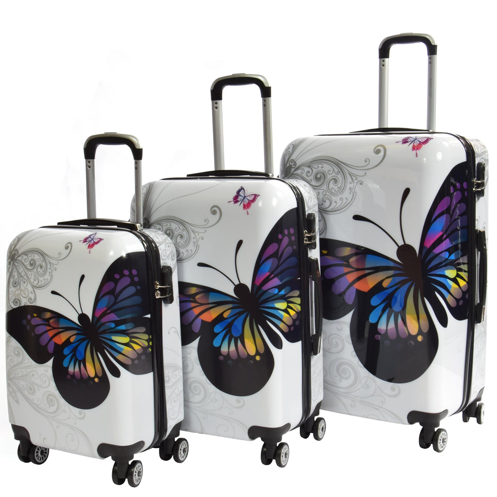 DR629 Expandable Four Wheel Hard Shell Travel Luggage With Butterfly Print 1