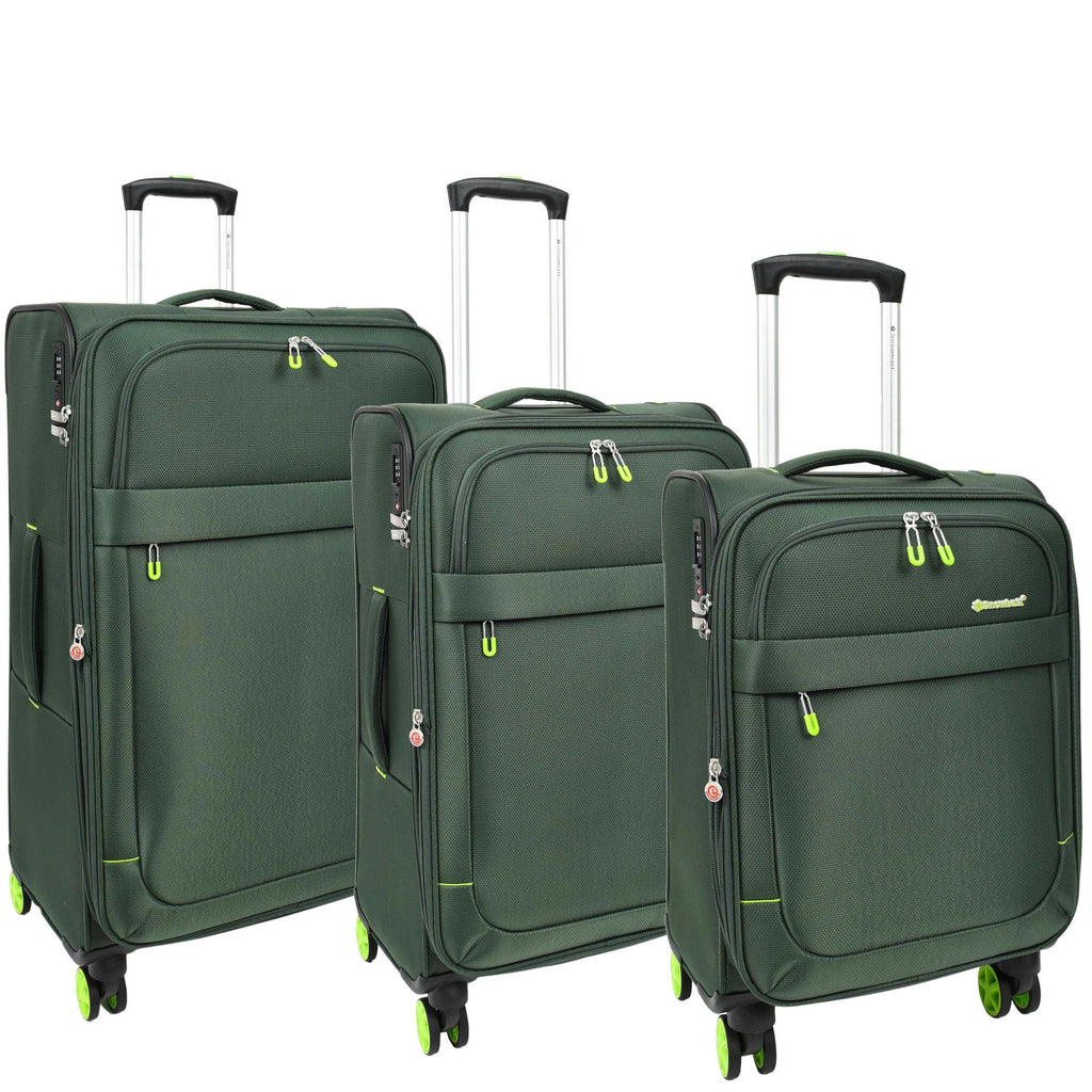 DR627 Eight Spinner Wheeled Soft Expandable Suitcase Green 1