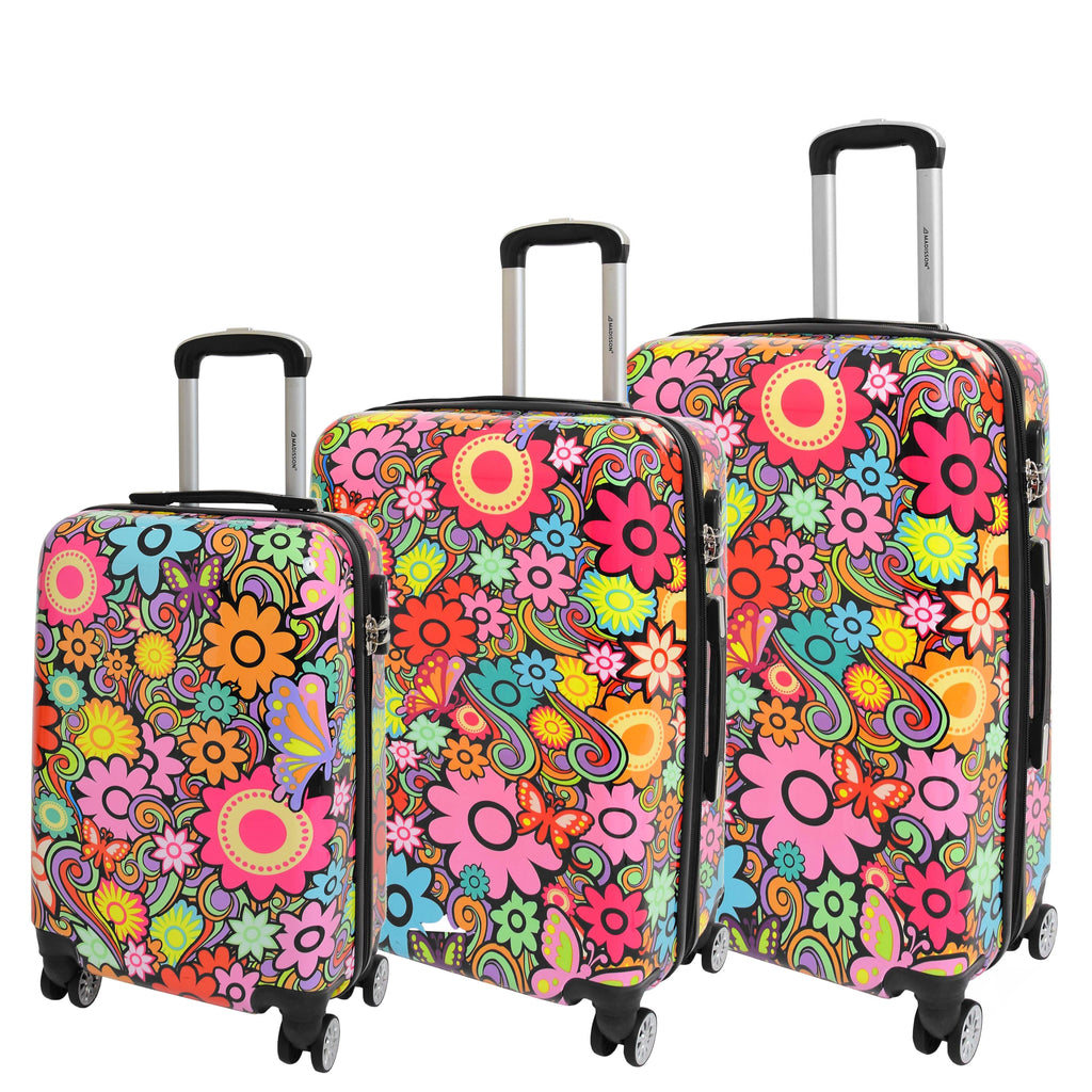 DR576 Expandable Hard Shell Suitcase Four Wheel Luggage Flower Print 10
