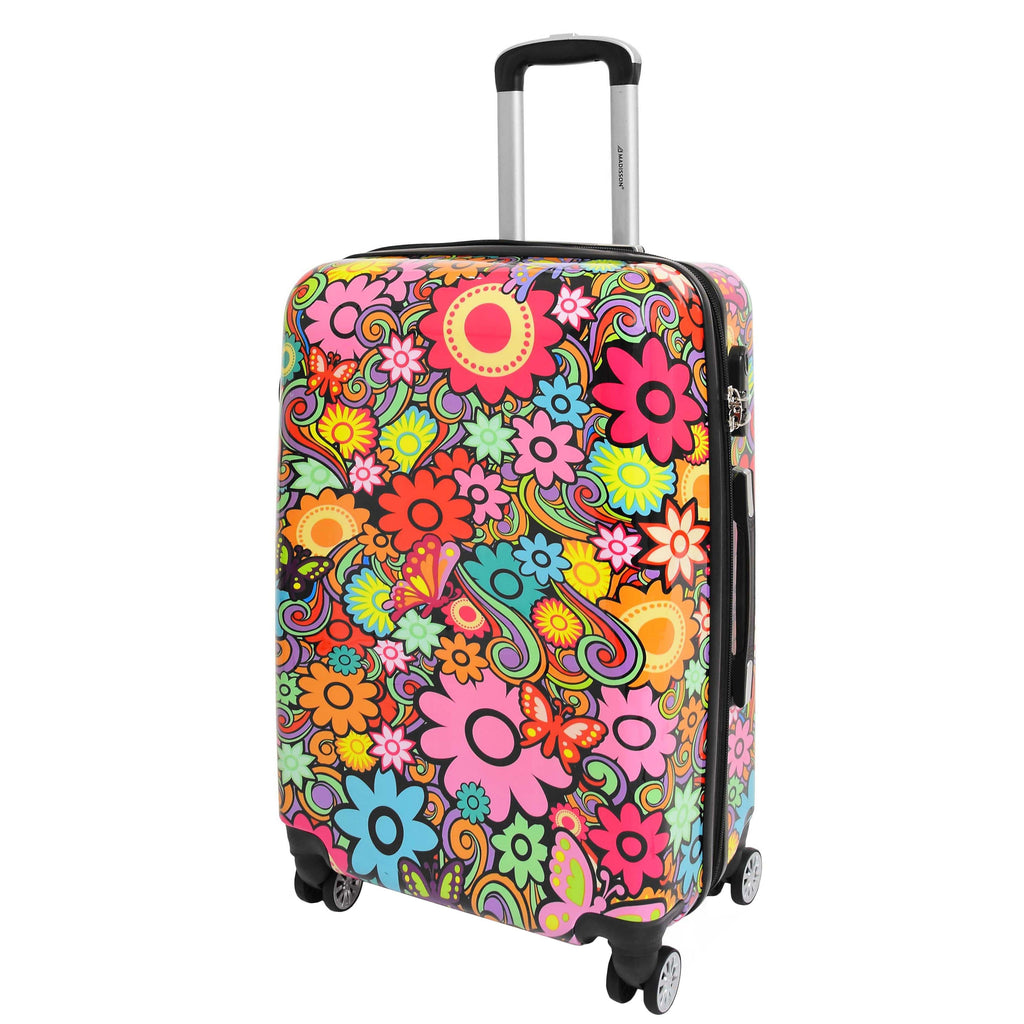 DR576 Expandable Hard Shell Suitcase Four Wheel Luggage Flower Print 11