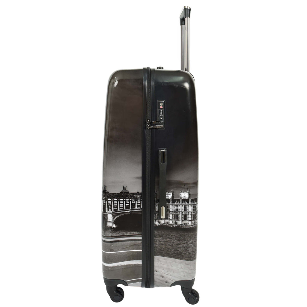 DR645 Four Spinner Wheeled Suitcase Hard Shell London Night Print Luggage Black 4