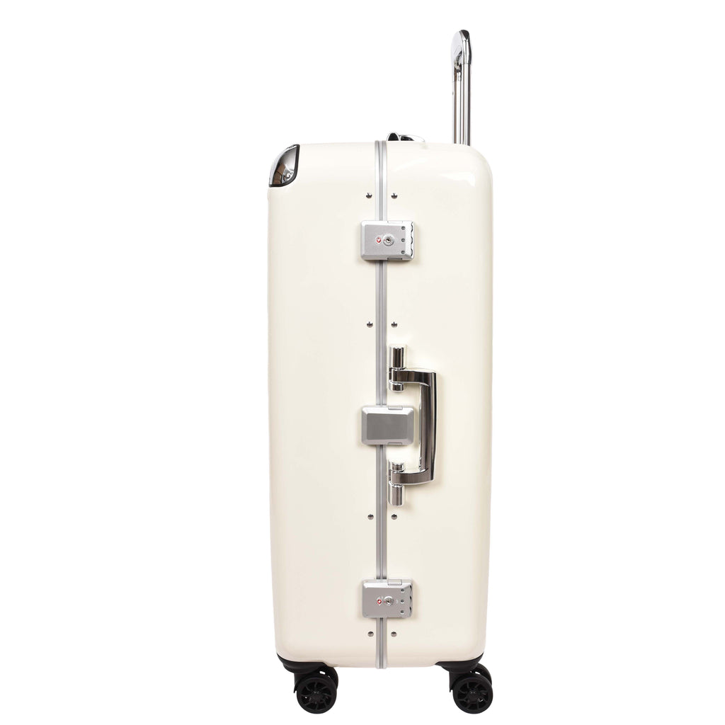 DR693 Four Wheel Suitcase Metal Frame Hard Shell Luggage Off White-4